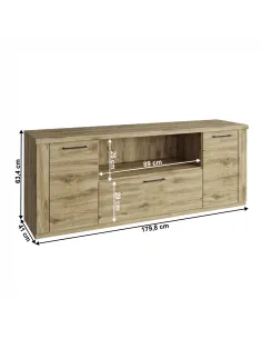 Comodă TV DORSI, living, 180x41x63.4 cm, PAL laminat stejar navarra | MobilaOK 2