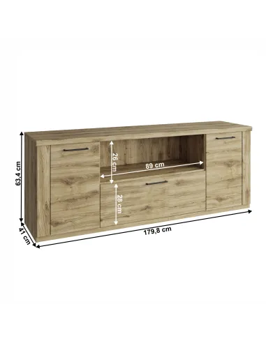 Comodă TV DORSI, living, 180x41x63.4 cm, PAL laminat stejar navarra | MobilaOK