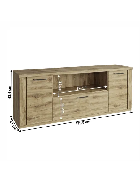 Comodă TV DORSI, living, 180x41x63.4 cm, PAL laminat stejar navarra | MobilaOK