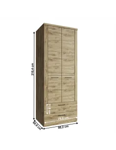 Dulap DORSI 2D2S pentru dormitor, 80.2x60.9x210.4 cm, PAL laminat stejar | MobilaOK 2