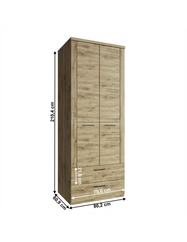 Dulap DORSI 2D2S pentru dormitor, 80.2x60.9x210.4 cm, PAL laminat stejar | MobilaOK