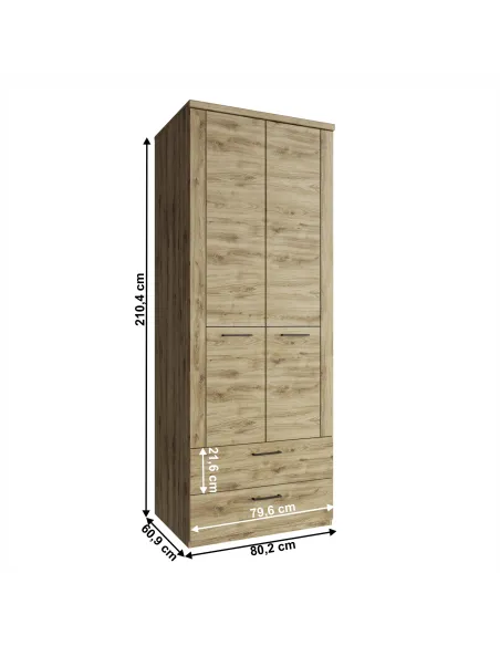 Dulap DORSI 2D2S pentru dormitor, 80.2x60.9x210.4 cm, PAL laminat stejar | MobilaOK