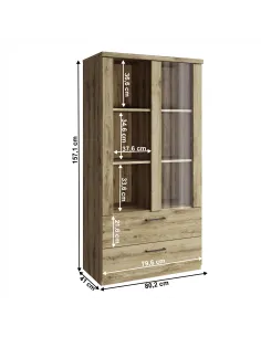 Vitrină DORSI 1W2S, living/hol/birou, 80.2x41x157.1 cm, PAL/MDF/Sticlă | MobilaOK 2