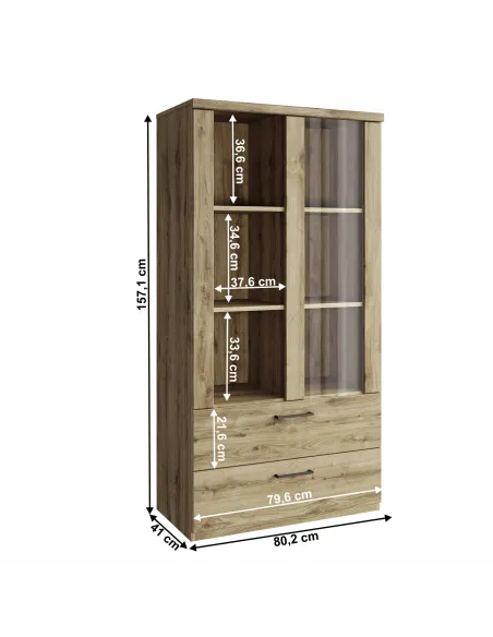 Vitrină DORSI 1W2S, living/hol/birou, 80.2x41x157.1 cm, PAL/MDF/Sticlă | MobilaOK