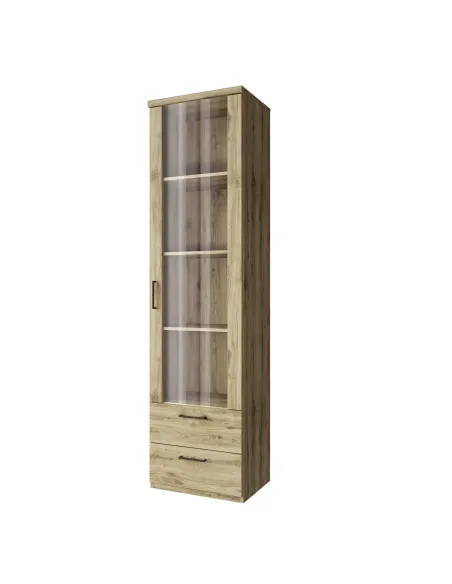 Vitrină DORSI 1W2S, living/dormitor, 55x41x210 cm, PAL/MDF stejar navarra | MobilaOK