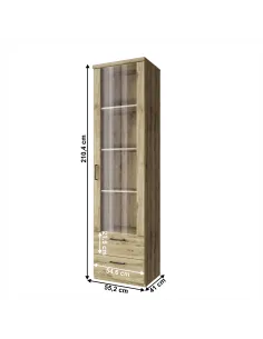 Vitrină DORSI 1W2S, living/dormitor, 55x41x210 cm, PAL/MDF stejar navarra | MobilaOK 2
