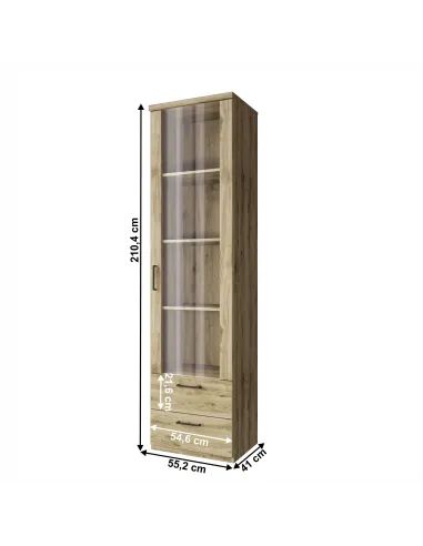 Vitrină DORSI 1W2S, living/dormitor, 55x41x210 cm, PAL/MDF stejar navarra | MobilaOK