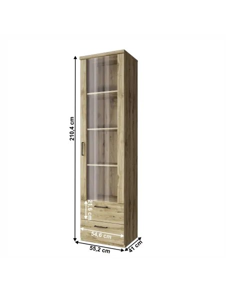 Vitrină DORSI 1W2S, living/dormitor, 55x41x210 cm, PAL/MDF stejar navarra | MobilaOK