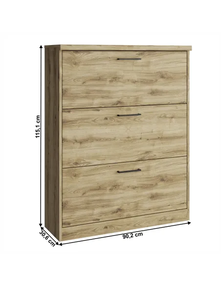 Dulap Pantofi DORSI 3K, hol/dormitor, 90x30x115 cm, PAL/MDF stejar navarra | MobilaOK
