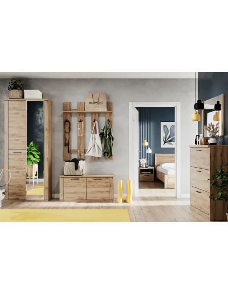 Dulap Pantofi DORSI 3K, hol/dormitor, 90x30x115 cm, PAL/MDF stejar navarra | MobilaOK