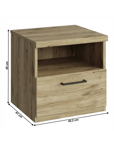 Noptieră DORSI 1S pentru dormitor, 45.2x41x45 cm, PAL laminat stejar navarra | MobilaOK