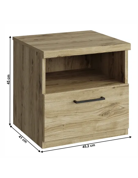 Noptieră DORSI 1S pentru dormitor, 45.2x41x45 cm, PAL laminat stejar navarra | MobilaOK