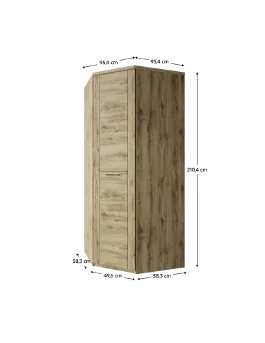 Dulap de colț DORSI, dormitor/hol, 95.4x95.4x210.4 cm, PAL melaminat stejar navarra | MobilaOK