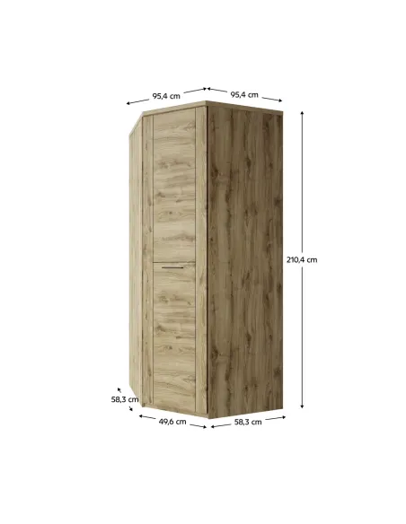 Dulap de colț DORSI, dormitor/hol, 95.4x95.4x210.4 cm, PAL melaminat stejar navarra | MobilaOK