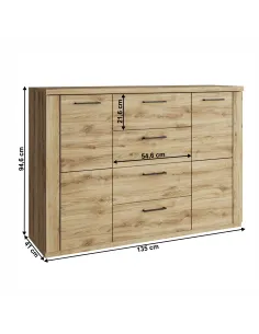 Comodă 2D4S, dormitor/hol, 135x41x94.6 cm, PAL/MDF stejar navarra | MobilaOK 2