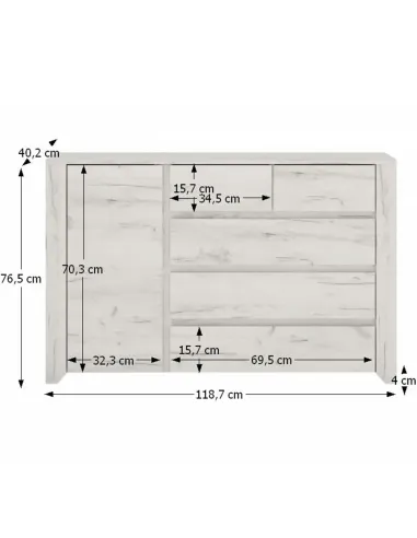 Comodă ANGEL TYP 41 pentru dormitor/hol, 118.7x76.5x40.2 cm, PAL melaminat alb | MobilaOK