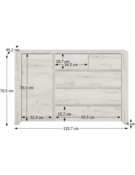 Comodă ANGEL TYP 41 pentru dormitor/hol, 118.7x76.5x40.2 cm, PAL melaminat alb | MobilaOK