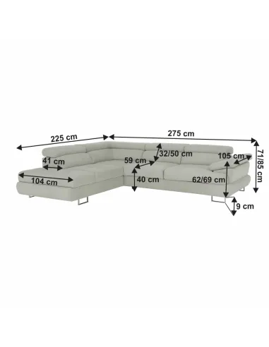 Set Canapea KONDELA BUTON P, living, 275x225 cm, textil gri, picioare metal | MobilaOK