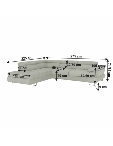 Set Canapea KONDELA BUTON P, living, 275x225 cm, textil gri, picioare metal | MobilaOK