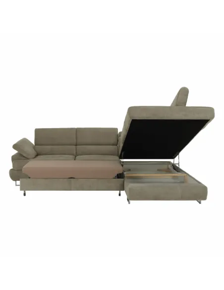 Canapea BUTON R, living, 275x225x71/85 cm, material textil, maro deschis | MobilaOK