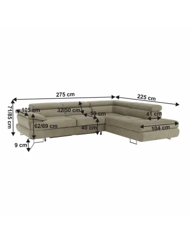 Canapea BUTON R, living, 275x225x71/85 cm, material textil, maro deschis | MobilaOK