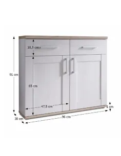 Comodă PROVENSAL pentru hol, 96x91x38 cm, PAL înfoliat alb/stejar san remo | MobilaOK 2