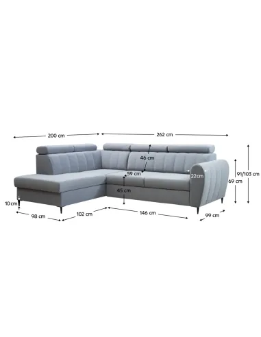 Canapea extensibilă, gri deschis, stânga, KORIO L | MobilaOK