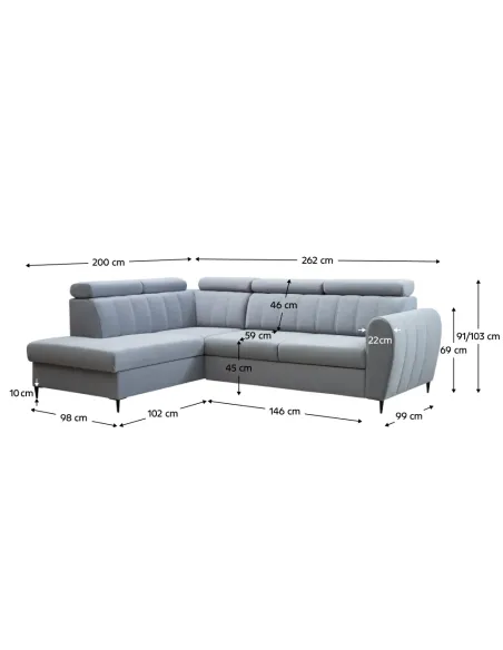 Canapea extensibilă, gri deschis, stânga, KORIO L | MobilaOK