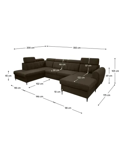 Canapea extensibilă KORIO U, living, 355x103x200 cm, stofa Paros 04 | MobilaOK
