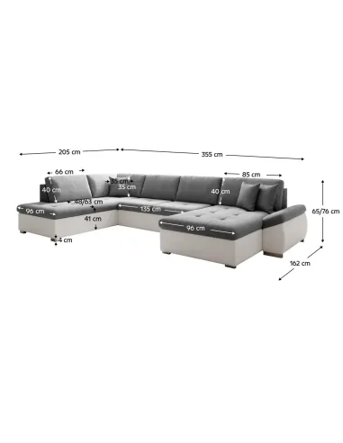 Canapea extensibilă MATAR U, living, 355x205/162x65/76 cm, Piele ecologică/Țesătură Soro | MobilaOK