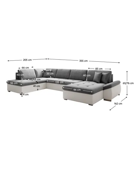 Canapea extensibilă MATAR U, living, 355x205/162x65/76 cm, Piele ecologică/Țesătură Soro | MobilaOK