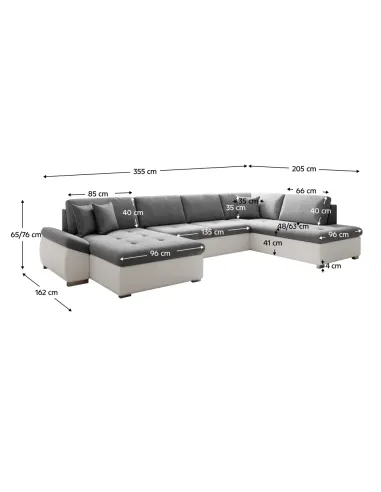 Canapea extensibilă MATAR U, living, 355x205/162x65/76 cm, Piele ecologică/Țesătură | MobilaOK