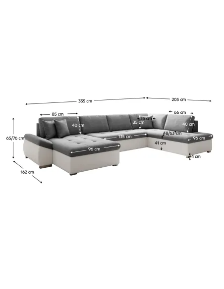 Canapea extensibilă MATAR U, living, 355x205/162x65/76 cm, Piele ecologică/Țesătură | MobilaOK