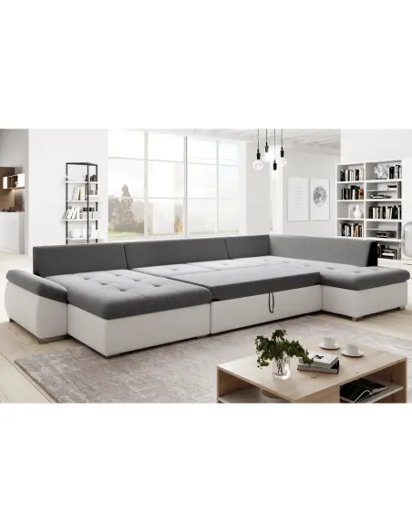 Canapea extensibilă MATAR U, living, 355x205/162x65/76 cm, Piele ecologică/Țesătură | MobilaOK