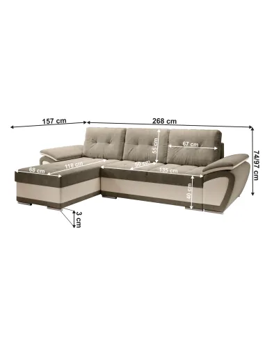 Canapea extensibilă ENIF ROH, living, 268x97x157 cm, piele ecologică | MobilaOK