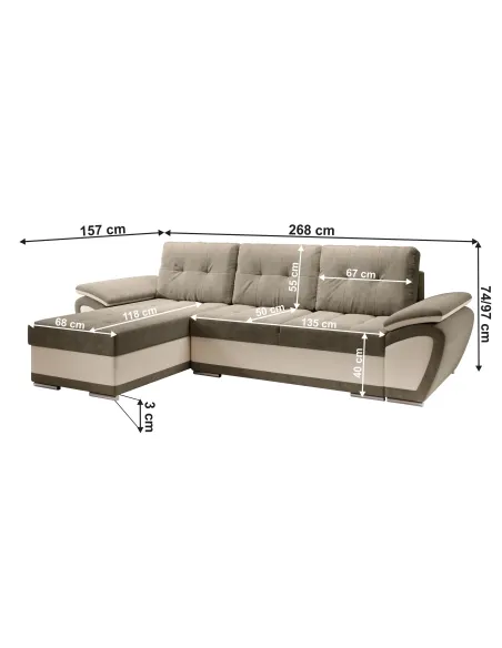 Canapea extensibilă ENIF ROH, living, 268x97x157 cm, piele ecologică | MobilaOK