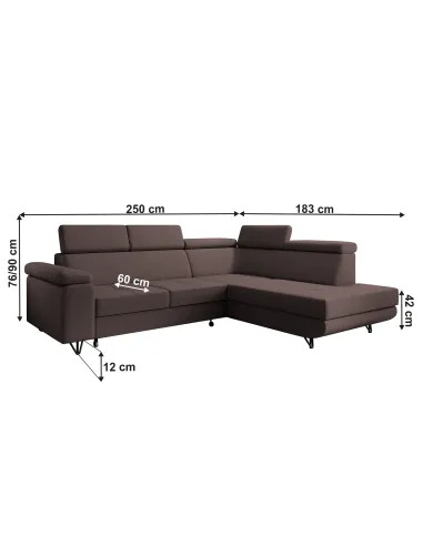 Canapea extensibilă JOGI ROH, living, 250x183x76/90 cm, stofă, picioare metalice | MobilaOK
