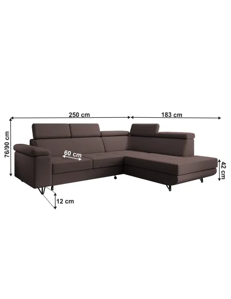 Canapea extensibilă JOGI ROH, living, 250x183x76/90 cm, stofă, picioare metalice | MobilaOK