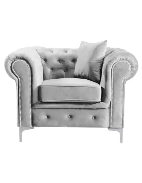 Fotoliu ROMANO living, 113x88x73 cm, stofă Velvet gri deschis | MobilaOK