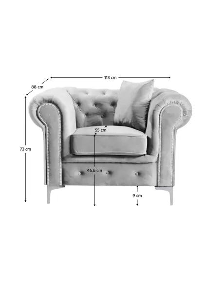Fotoliu ROMANO living, 113x88x73 cm, stofă Velvet gri deschis | MobilaOK