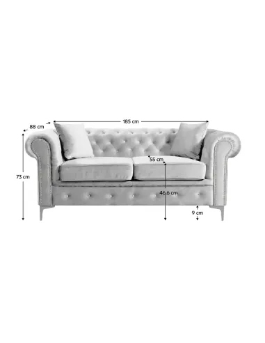 Canapea ROMANO, living, 185x88x73 cm, stofă Velvet gri deschis | MobilaOK
