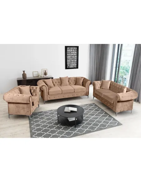 Canapea ROMANO, living, 215x88x73 cm, stofă Velvet, maro deschis | MobilaOK