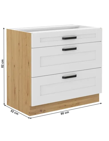 Dulap inferior bucătărie LULA 80 D 3S BB, 80x52x82 cm, PAL melaminat | MobilaOK
