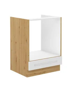 Dulap inferior bucătărie LULA 60 D GAZ BB, 60x52x82 cm, PAL melaminat alb/stejar artizan | MobilaOK