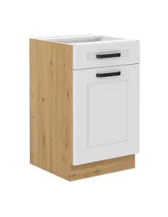 Dulap inferior LULA 50, pentru bucatarie, 50x52x82 cm, PAL melaminat alb/stejar artizan | MobilaOK