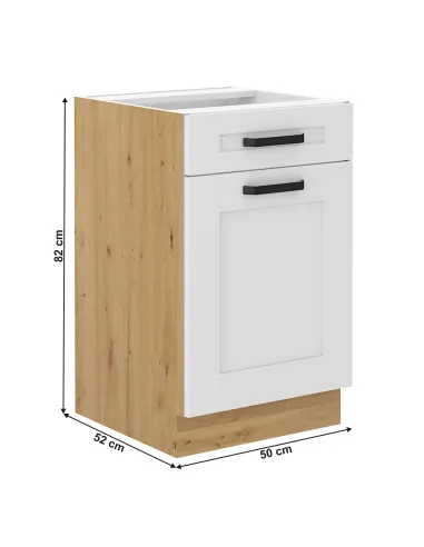 Dulap inferior LULA 50, pentru bucatarie, 50x52x82 cm, PAL melaminat alb/stejar artizan | MobilaOK