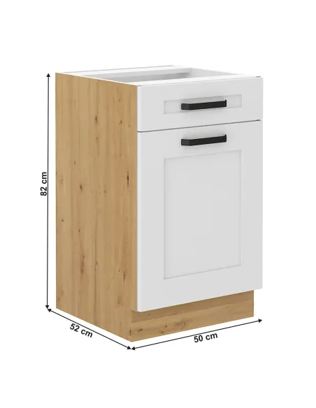 Dulap inferior LULA 50, pentru bucatarie, 50x52x82 cm, PAL melaminat alb/stejar artizan | MobilaOK