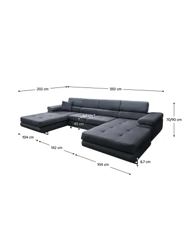 Canapea Extensibilă KONDELA, Living, 350x202x70/90 cm, Piele Ecologică | MobilaOK