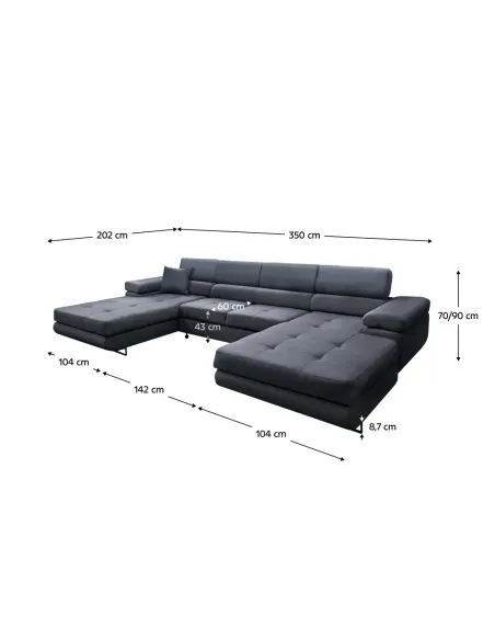 Canapea Extensibilă KONDELA, Living, 350x202x70/90 cm, Piele Ecologică | MobilaOK