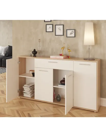 Comodă, culoare stejar sonoma / albă, LUNIA | MobilaOK